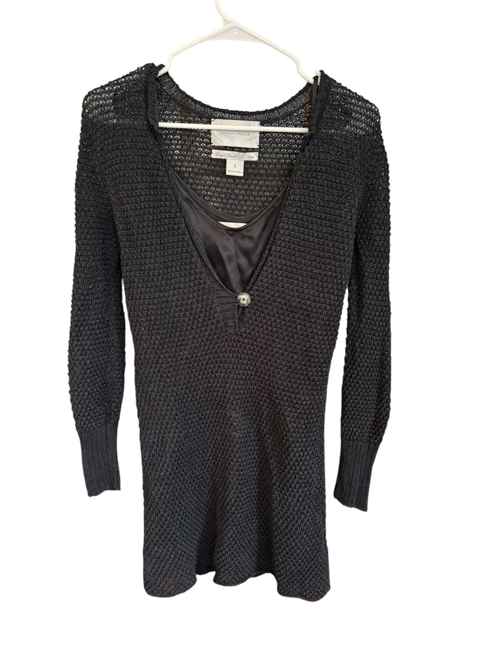 Brochu Walker 100% Linen Crochet Open Knit Dress with silk slip size Small
